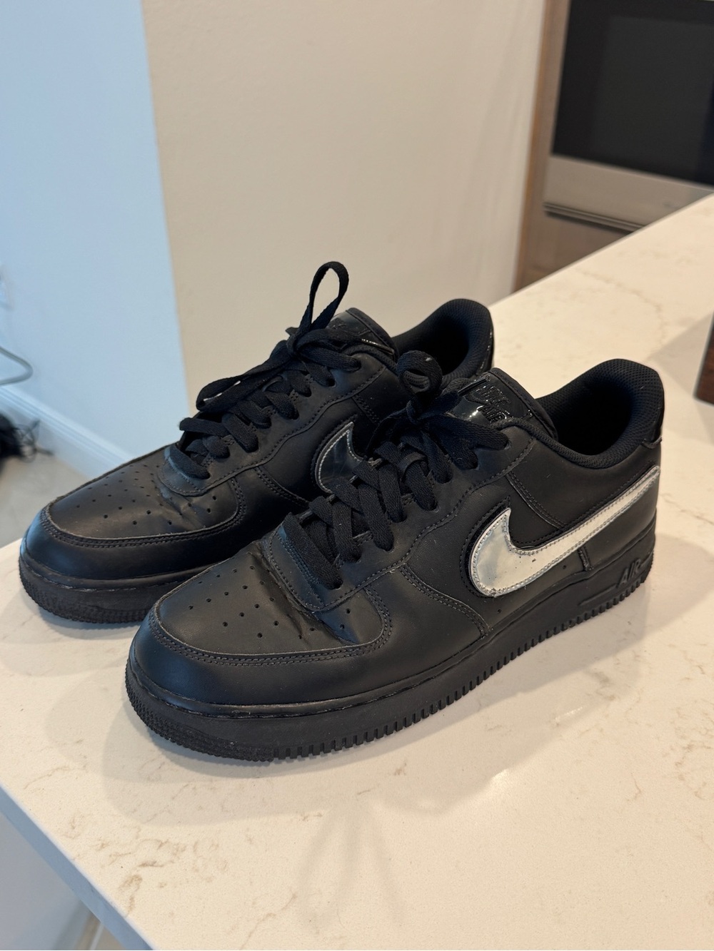Nike Air Force 1 Low - Black with Removable Silver Swoosh